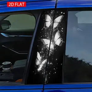 2 Sets Shiny Butterfly Car B Pillar Stickers, Easy Peel-Off, Sunproof Waterproof Scratch-Resistant, Universal Car Exterior Decor, Car Decorations