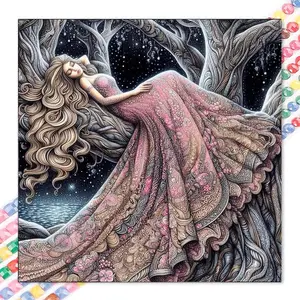 1pcs 5D DIY handmade diamond painting set, 5D diamond art set, DIY decoration, dreamy princess dress diamond painting set with full round diamonds, mosaic, diamond art, DIY art home decoration, suitable for Halloween and Christmas, Handicraft