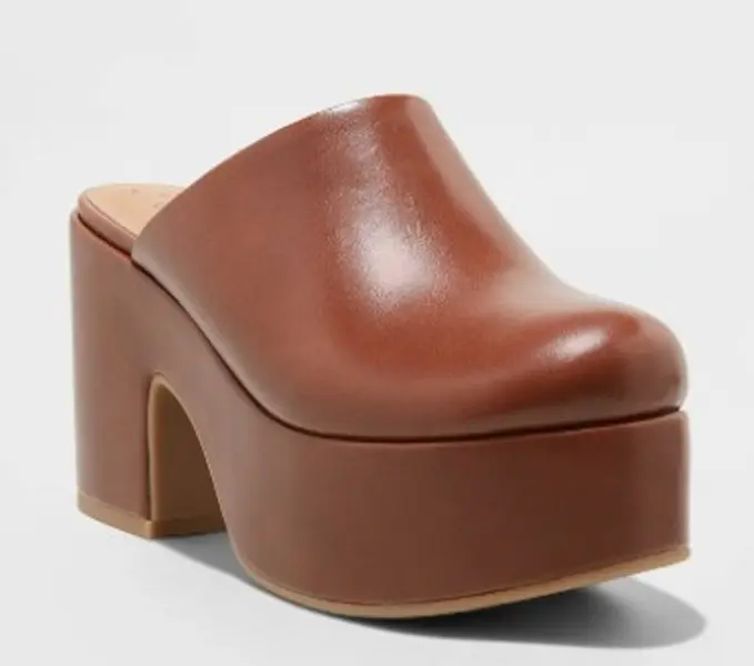 Women's Classic Casual Closed Toe Clogs - A New Day Leather-Like Slip-On Footwear with Platform Sole, Platform Shoe for Everyday Wear
