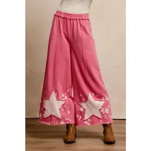 BIBI Washed French Terry Star Cut Edge Sweatpants - PINK