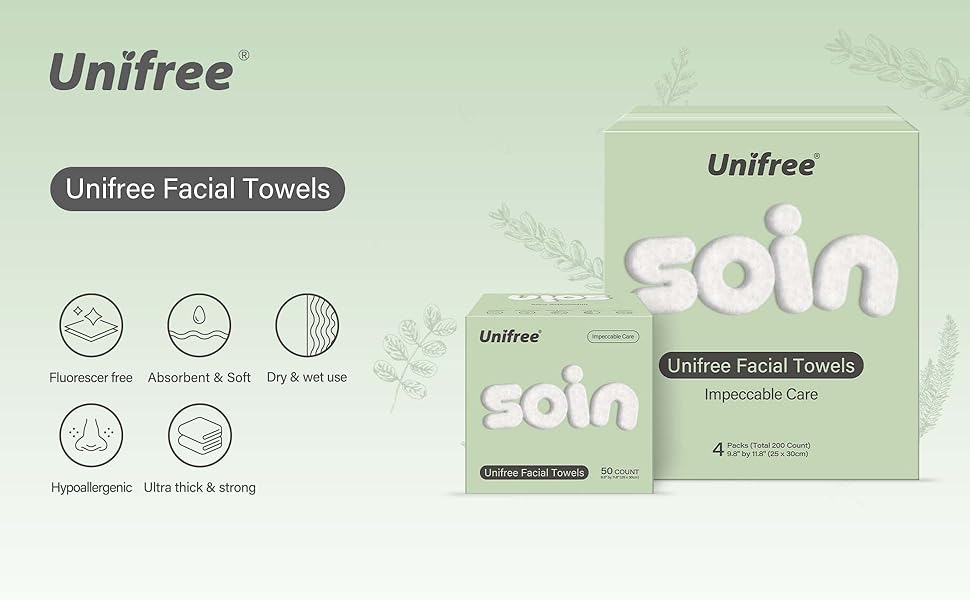 [Live Flash Sale] Unifree Face Towels Pro Max | Clean Facial Tissues in Box, Large Size 11.8 x 9.8 Inch, 4-boxes, Total 200 Count, Soft Skincare Comfort Deeply Cleansing Makeup Remover Dry