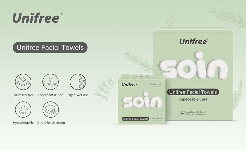 [Live Flash Sale] Unifree Face Towels Pro Max | Clean Facial Tissues in Box, Large Size 11.8 x 9.8 Inch, 4-boxes, Total 200 Count, Soft Skincare Comfort Deeply Cleansing Makeup Remover Dry