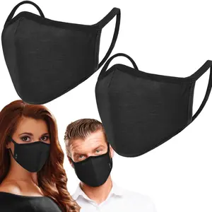 2-Pack Unisex Cloth Washable Reusable Cover-100% Cotton 3 Layer black outdoor