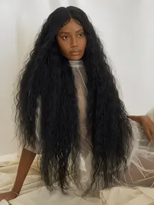 42 Inch Extra Long Black Synthetic Wig Loose Wave Lace Front Natural Look Heat Resistant Fiber Soft Full Volume Lightweight and Breathable Wig Lace Frontal Wigs