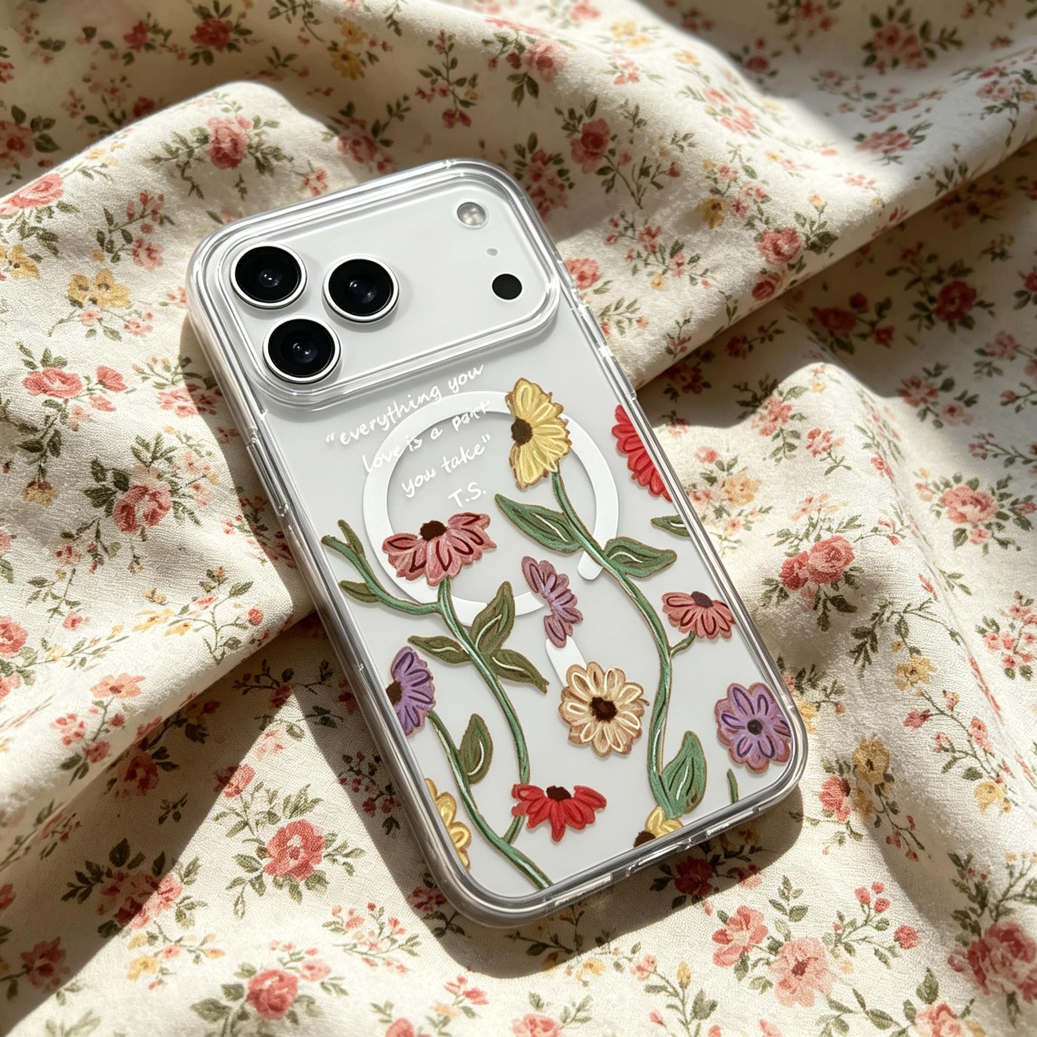 Flowers Eras Tour iPhone 17/16/15/14/13/12 Pro Max Magnetic Phone Case. Durable and sturdy, featuring the theme of the world tour album. Made of beautiful polycarbonate TPU material, providing comprehensive protection.