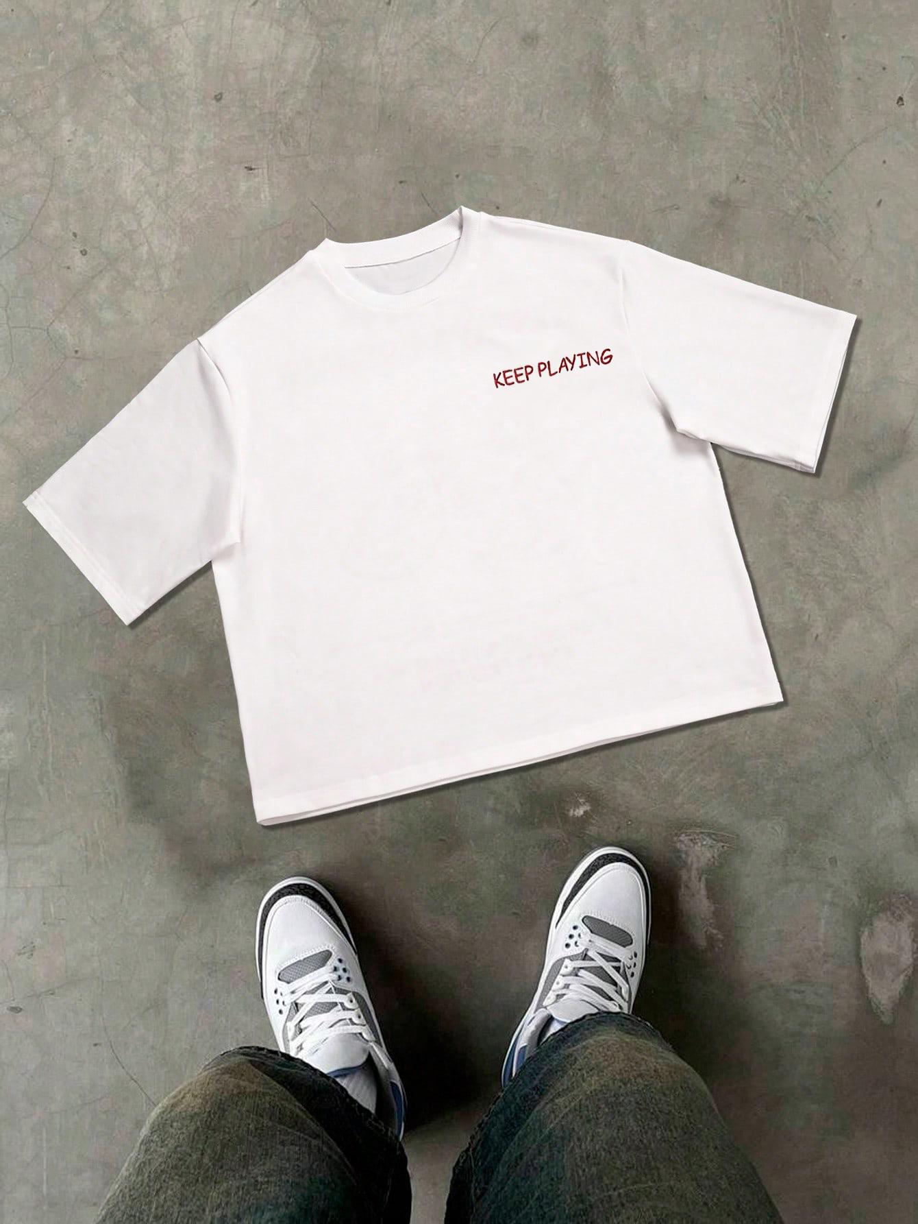 Unisex two-piece set, cropped Y2K street style. Short-sleeve loose oversized top featuring a curved back and towel embroidery with lettering. Perfect for summer fashion styling and trendy parties; an ideal gift for a boyfriend or husband.