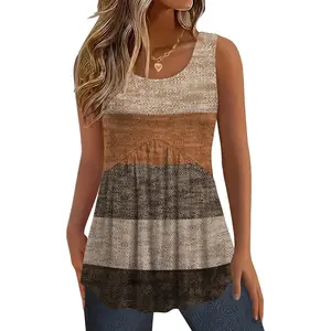 Womens Summer Tank Tops Sleeveless Babydoll Tops Loose Fit Tunic Blouses Crew Neck Flowy Shirts