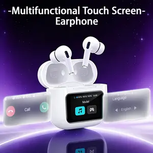 Touchscreen headphones for switching songs, making calls, and gaming, with 36-hour long battery life, fast charging case, HiFi stereo sound, noise-cancelling microphone, auto-connect, and compatible with iPhone, Android, and tablets.
