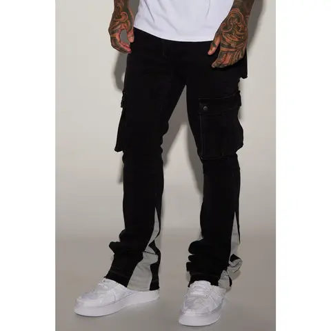 Carried Cargo Stacked Skinny Flared Jeans - Black