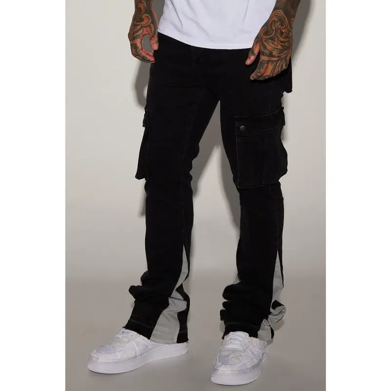 Carried Cargo Stacked Skinny Flared Jeans - Black