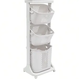 3 Layer Laundry Hamper Basket Sorter With 4 Wheels Trolley Washing Basket For Child 3 Tier Shelf Rolling Cart Rolling Clothes Bin Clothes Storage