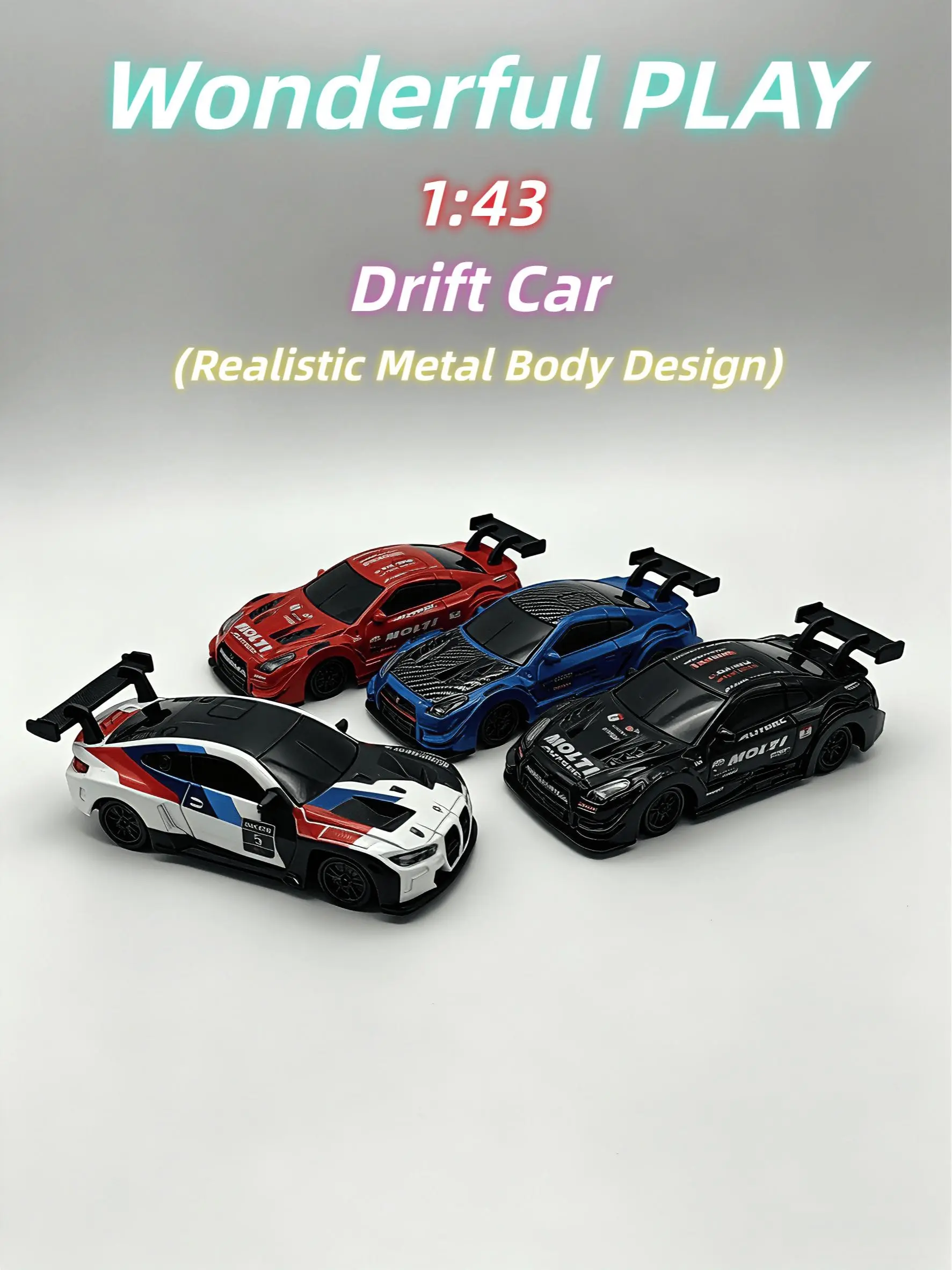 1:43 Mini Drift Wireless Controller Cars - 4WD, Alloy Body, Independent Suspension, USB Fast Charging, Swappable Tires, Adjustable LED Headlights & Taillights, Proportional Throttle & Steering, Desktop Drifting Toy Gift for Boys