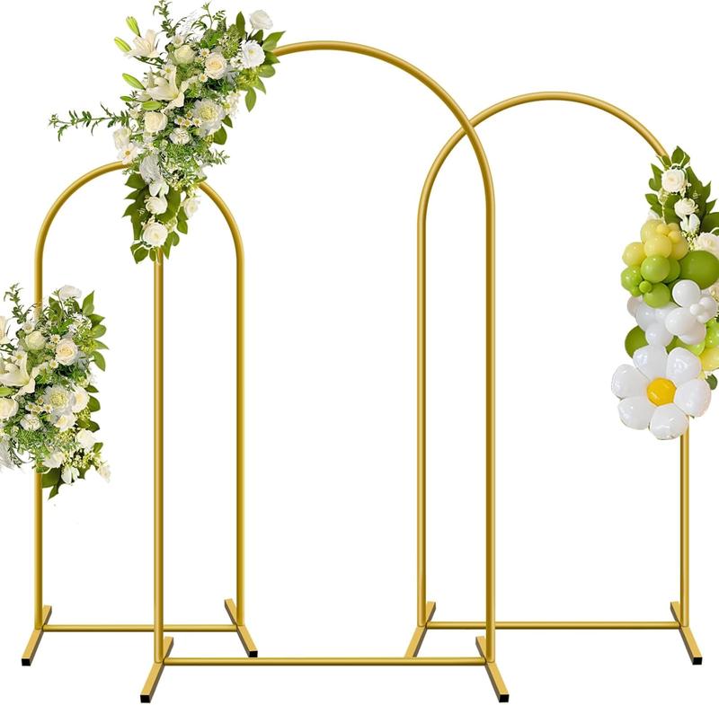 Metal Arch Backdrop Stand, Set of 3 (6/6.6/7.2 ft) Wedding Arched Frame , Stable Arched Background Stand for Wedding, Baby Shower, Birthday Party, Photography, Gold