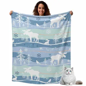 Christmas Flannel Fleece Throw Blanket Deer Snowflakes Xmas Tree Winter Super Soft Fuzzy Blankets Cozy Warm Lightweight Bed Throws for Couch Sofa Travel Camping