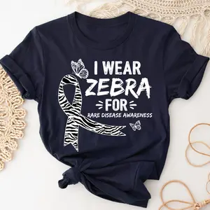 I Wear Zebra For Rare Disease Awareness Shirt Rare Illness Support Zebra Ribbon Tee Chronic Illness Warrior Graphic T-shirt Advocate Gift Serotonin Awareness YSerotAware