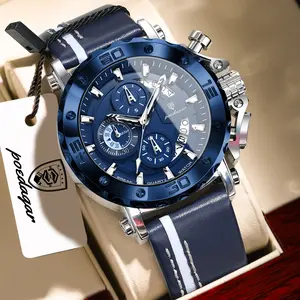 POEDAGAR Sports Watches For Man Waterproof Luminous Date Male Clock Chronograph Leather Quartz Functional Men's Wristwatch Reloj de hombre