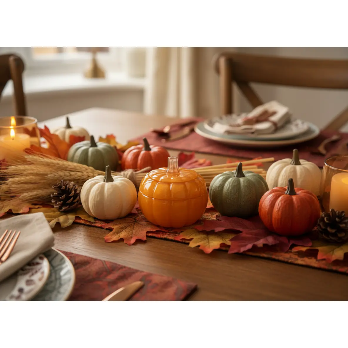 Thick Resin Classic Lidded Pumpkin Bowl - Kitchenware Tableware for Home Storage, Serving, and Room Decor