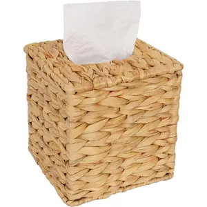 5.9" Square Natural Rattan Wicker Tissue Box Cover, Handwoven Boho Facial Tissue Holder, Rustic Napkin Dispenser for Bathroom, Bedroom, Ideal Gift for Mother's Day Home Decor, Mothers Day Gift