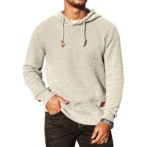 Men's Sweater Slim Fit Hoodie Patched Drawstring Hooded Sweatshirt