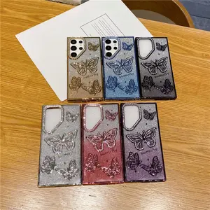 Suitable for gradient glitter three-dimensional butterfly phone case, For s25ultra glitter protective case-SZSX01