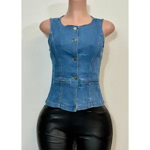 ALAIA STRETCH DENIM BLOUSE/VEST