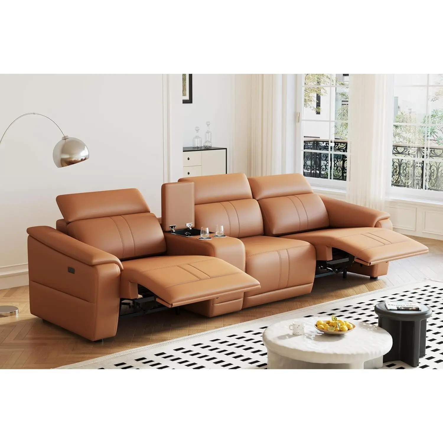 Reclining Sectional Power Recliner Sofa Set (3-4-5-Seat Options), Breathable Leather Living Room Furniture with Adjustable Headrest, USB Ports, Storage Console, Easy Assembly, Multi-Seat