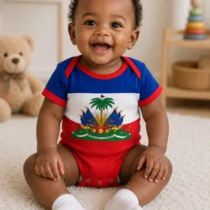 Haiti Soccer Baby Bodysuit | Haiti Blue Jersey for Newborn, Personalized Football Infant Jersey, Custom Name Number Baby Outfit NPX