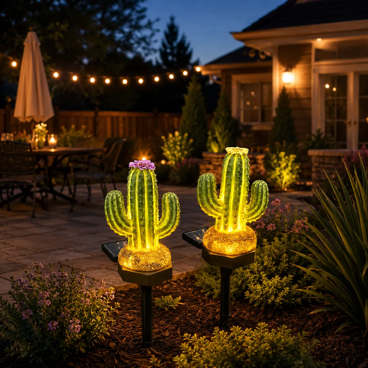 Solar Cactus Garden Stake Lights Waterproof Outdoor LED Pathway Landscape Lighting 17-Inch High Desert Theme Yard Decor Cute Flower Cactus Decorative Night Light Lamp Ornaments for Patio Lawn Walkway Backyard Garden Gifts Summer Party Decorations Vibe