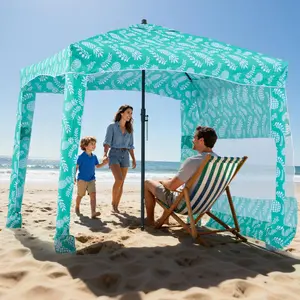 VEVOR Beach Cabana, 6 x 6 ft Beach Canopy with Side Wall, UPF 50+ Protection Easy Setup Cabana Tent with Sand Pockets, Large Portable Shade Sun Shelter, Outdoor Umbrella for Whole Family & Friends