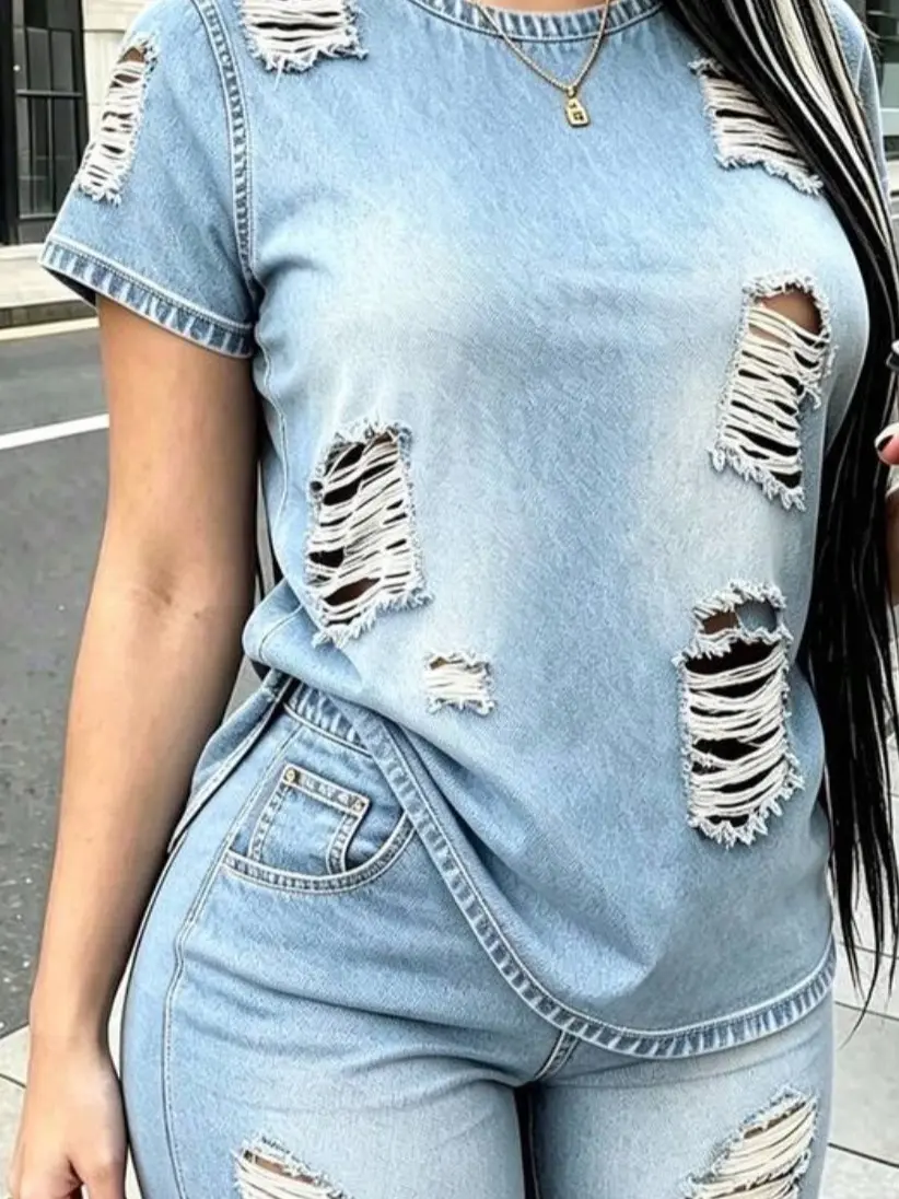 DENIM PRINT 2PC SHORT SET