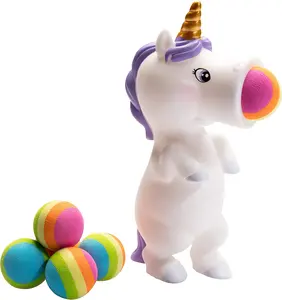 Hog Wild White Unicorn Ball Popper Toy - Includes 4 Soft Foam Balls - Squeeze to Pop Air Powered Balls Up to 20 Feet - for Indoor/Outdoor Play- Great Gift for Kids, Girls, Boys
