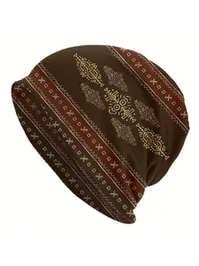 Golden Ethnic Tribal Unique Design Outdoor Bonnet Hats Novelty Men's Skullies Beanies Hat Cap Hip Hop Caps For Running Dance and Climbing Beanie Fitted