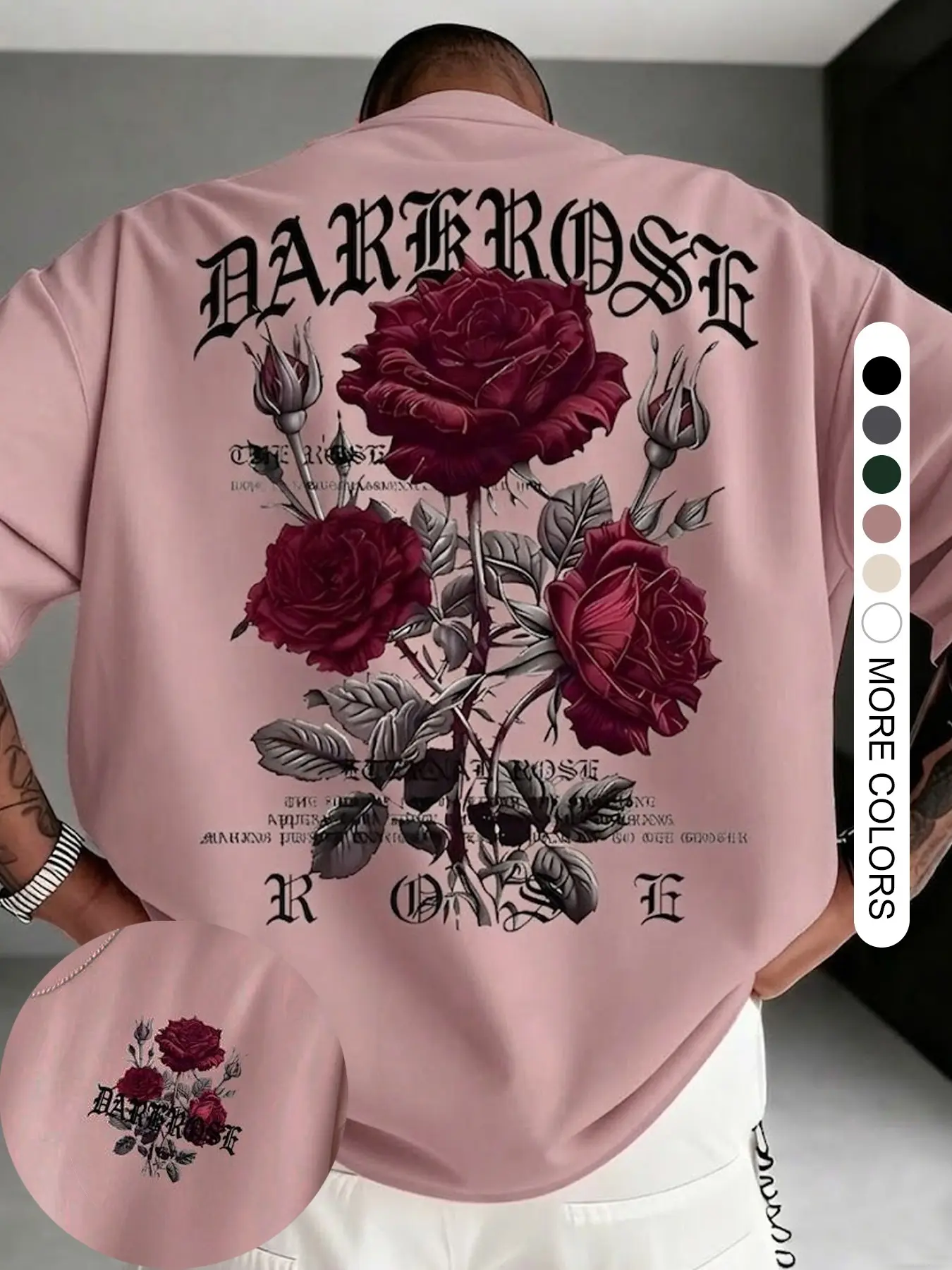 Men's Rose Print Floral T-Shirt, Menswear, Crewneck, Casual Loose-Fitting Short Sleeve, Outdoor Travel Party Streetwear, All Seasons Fashion, Casual Summer Tee