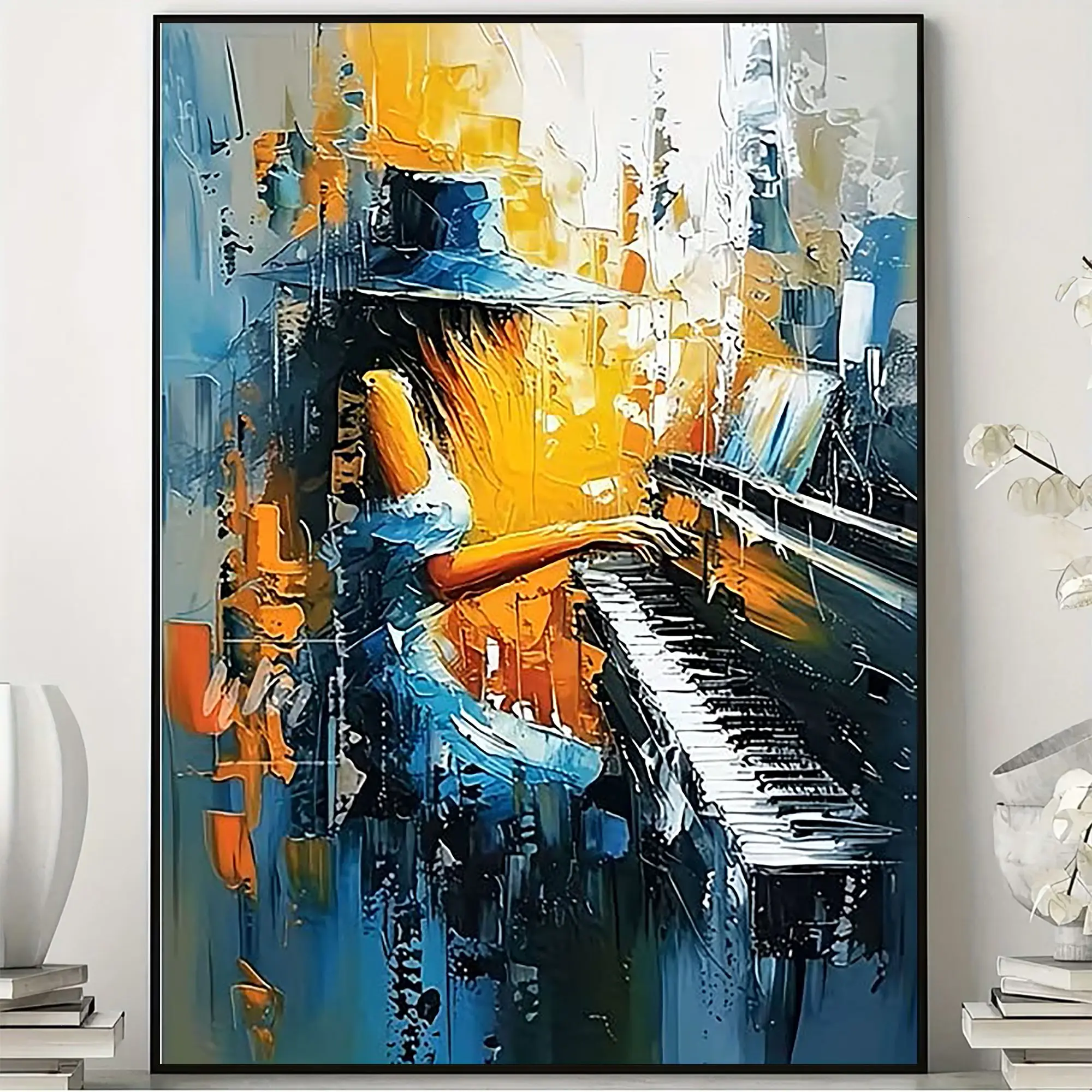 Abstract Woman Playing Piano Poster – Vibrant Modern Music Wall Art for Piano Lovers – Colorful Female Musician Print for Living Room, Bedroom, Office, Studio & Bar Decor
