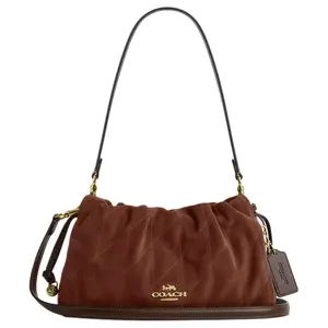 COACH Faye Medium Shoulder Bag with Quilted Detail and Suede-Leather Combination in Retro Brown for Women