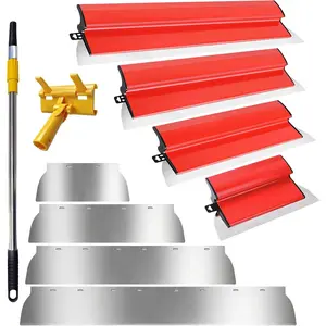 [10 PCS] Drywall Skimming  Set, Professional Skimming  10",16", 24"&32", with 0.3 & 0.5mm Stainless Steel and 1.2M Telescopic Rod Drywall Finishing Tools for Wallboard & Plasterboard