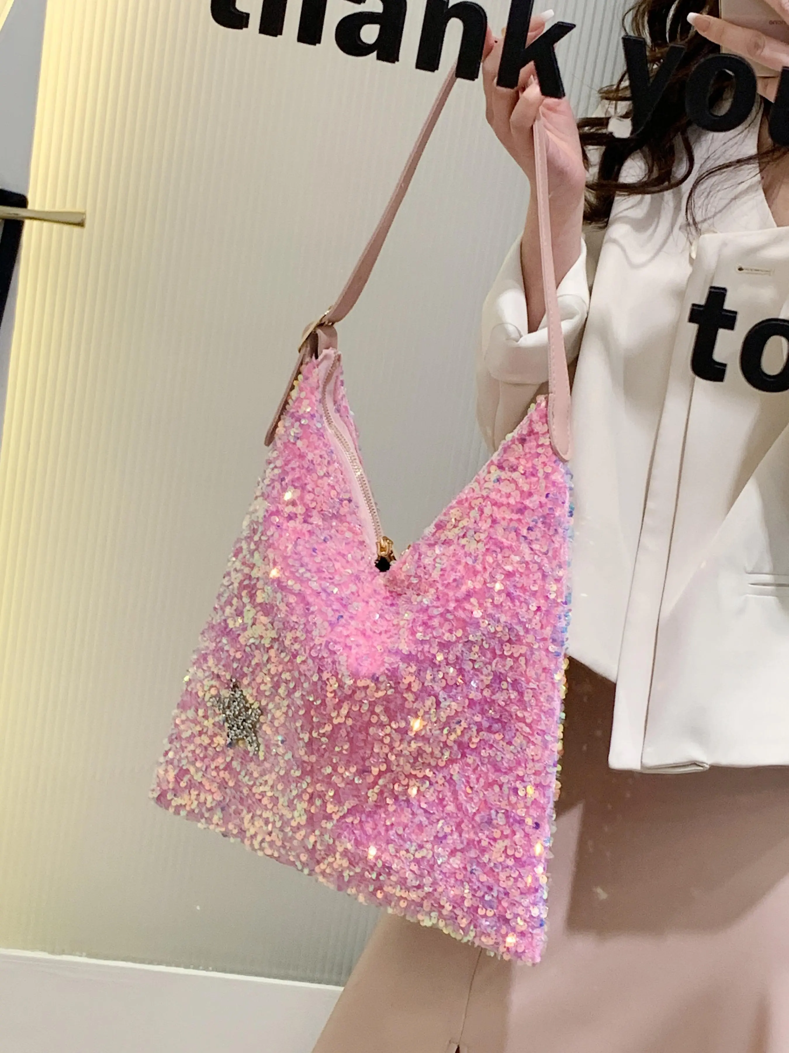 Women's Glitter Sequin Decorated Shoulder Bag, Fashionable Metal Decor Crossbody Handbag for Party, Trendy All-match Commuter Bag for Daily Used