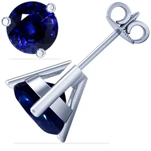 Blue Sapphire RoundSolitaire Earrings - (14k White Gold)- E42779REBS
