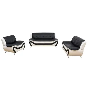 3-Piece Modern Black & White Faux Leather Couch Set, Sturdy Upholstered Living Room Sofa, Minimalist Style for Apartment Home Small Space Decor