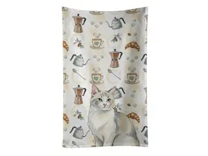 Carolines Treasures FNT1377KTWL Cotton Kitchen Towel - 25x15 in, Dilute Calico Cat Coffee Time Design, Bound Edges, Colorfast Dye Process, Durable Finish, Cozy Cleaning Cloth, Christmas Gift Option for Adult Dilute Calico Owners