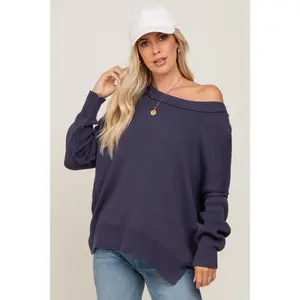 Navy Exposed Seam Side Slit Sweater