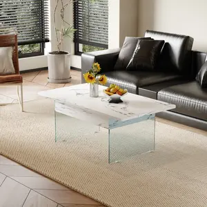 Multifunctional Lift Top Coffee Table -White Marble Pattern, Essential for Modern Homes.Tempered Glass Legs,Multiple Color Options,Lift Top Feature.Perfectly Fitting Into Both Living Rooms And Office.