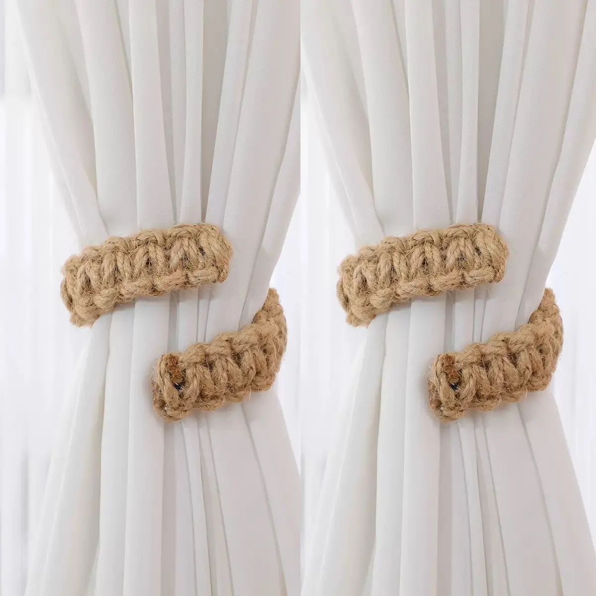 4PCS Handmade Jute Curtain Ties Curtain Tieback - Versatile Back Straps! Durable Linen, Classic Design, Decorative Storage Brackets for Bedroom & Home Decor Accessories, Interior Decoration Accessories, Window Decorations Supplies