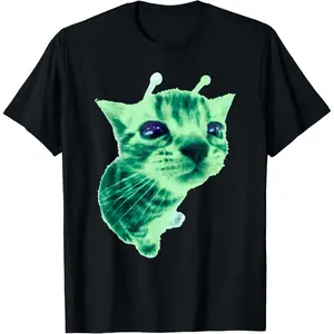 [100% pure cotton short-sleeved] Unisex, 1 "Gnarp Alien Silly Cat" meme fun T-shirt: Made of pure cotton fabric, breathable and skin-friendly, printed with the alien cat "Brainrot" meme pattern, suitable for all seasons, ideal for cat lovers