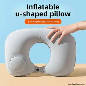 Air Inflatable Neck Pillow Press Type Travel Pillow Portable Sleeping Airplane Pillow Neck Support Car Pillow Bedding Cushion