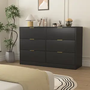 Simply Modern 6-Drawer Dresser,Chest of Drawers for Bedroom, Living Room,Hallway,And Entryway-Large Storage Cabinet Black