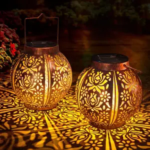 Solar Lanterns Outdoor  2 Pack, Hanging Solar Lights for Outside Garden Decor, Decorative Moroccan Lanterns Garden Gifts for Women Mom, Yard, Patio, Porch Decorations