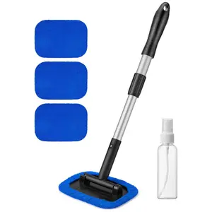 Windshield Cleaner Tool with 4 Microfiber Pads and Auto Inside Glass Wiper Microfiber Car Window Cleaner Reusable and Washable Microfiber Pads