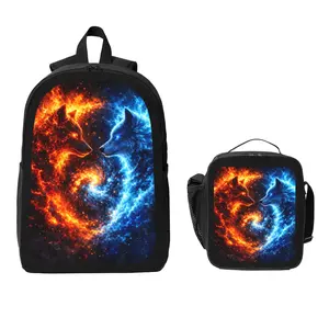 Dreamy Starry Sky Wolf Backpack and Lunch Bag Set Bundle Large Capacity Backpack with Insulated Lunch Tote Lightweight Durable Multi Pocket Design Comfortable Shoulder Straps Travel Daily Use Organizer Stylish Matching Set Unisex