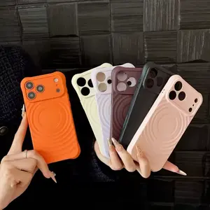 Original Silicone Ripples Design Magnetic Back Cover for Iphone 17 Air 16 15 Pro Max Rubber Wave Shockproof Mobile Phone case  Tpu Soft orange phone case anti fall